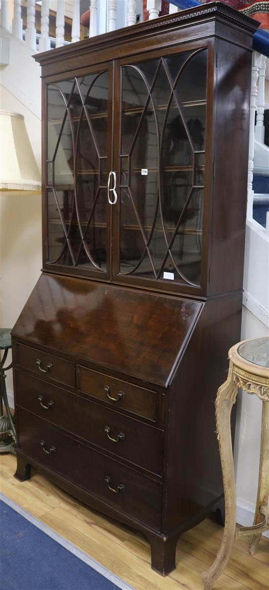 An Edwardian mahogany bureau bookcase, H.210cm